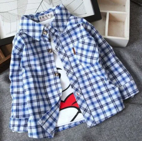 Only shirt Лидер продаж, Детские рубашки для маленьких мальчиков на весну-осень, модная одежда клетчатые хлопковые топы с длинными рукавами, Детская рубашка с отложным воротником - Цвет: Only shirt