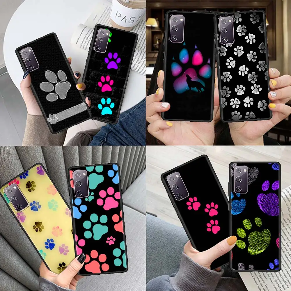 

Phone Case For Samsung S20 FE S21 S10 S9 Plus S8 S10 Capa for Galaxy Note 20 Ultra 10 Lite 9 Soft Cover Dog Footprints Dog Paws