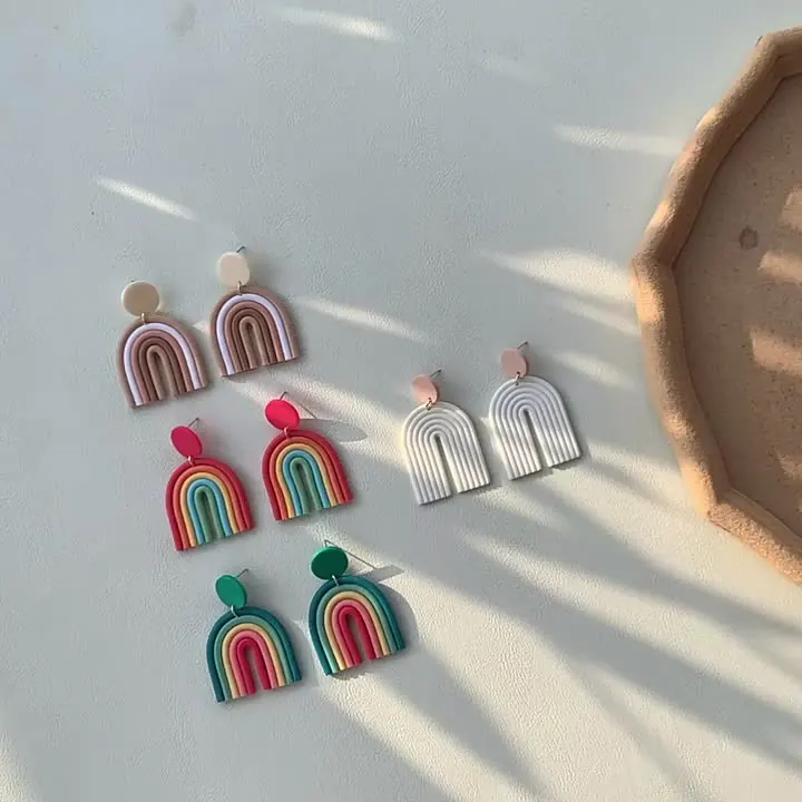 Модные U-образные серьги радужного цвета из полимерной глины полимерные ручной