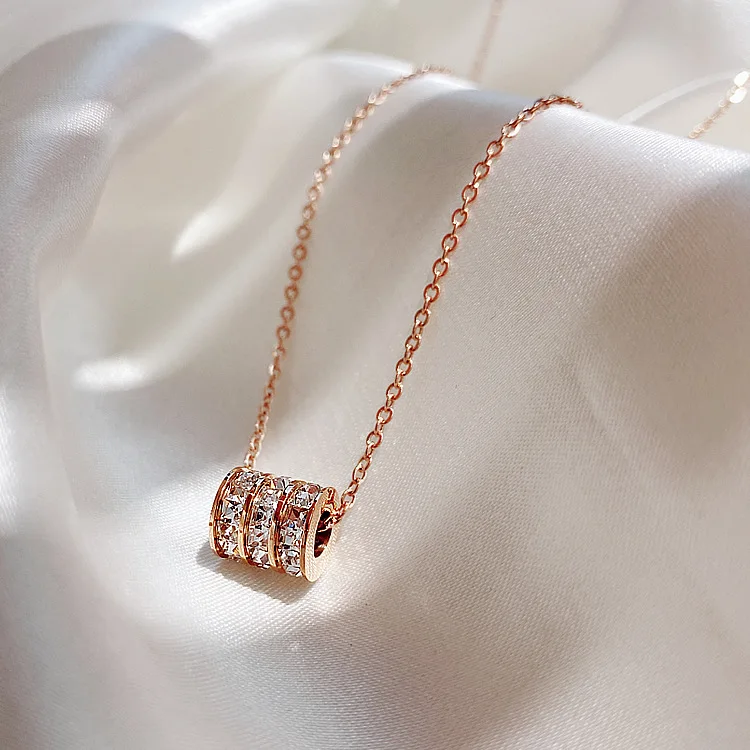 

BUDROVCI Famous Brand Jewelry Rose Gold Stainless Steel Roman numeral crystal necklace Female Charm necklace For Women