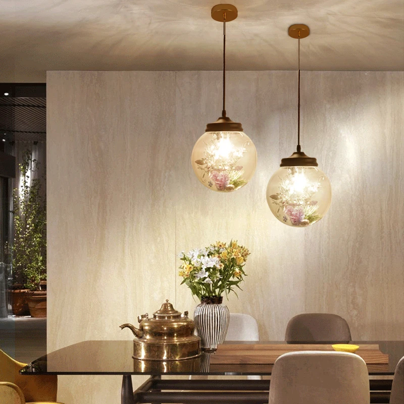 Стеклянный подвесной светильник Global с растениями европейская Подвесная лампа в