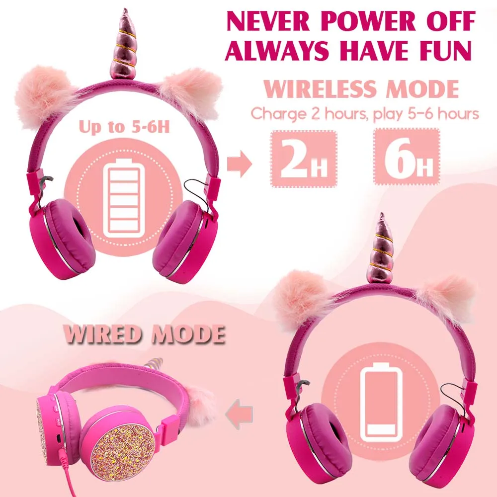 JINSERTA единороги наушники стерео Bluetooth детские с микрофоном Поддержка FM радио