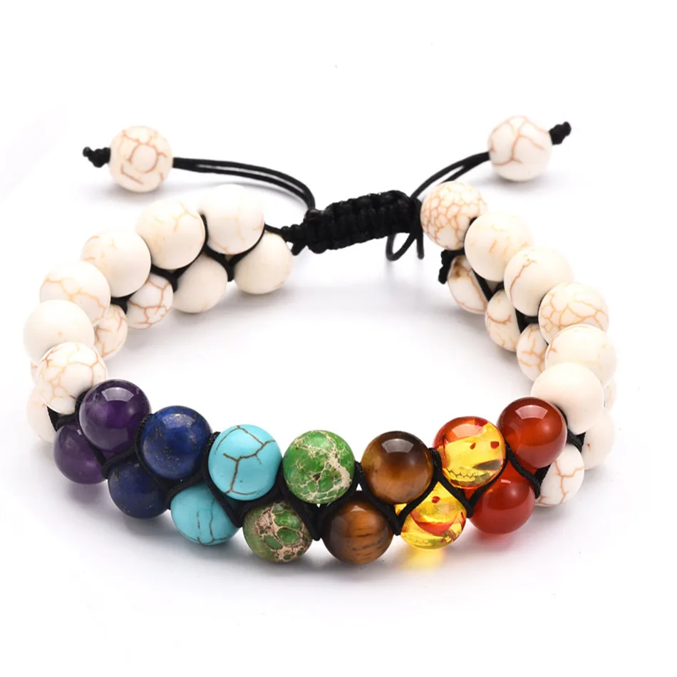 Multilayer Weave 7 Chakra Bead Bracelet Black Lava Stone Yoga Double Adjustable Size Jewelry | Украшения и аксессуары