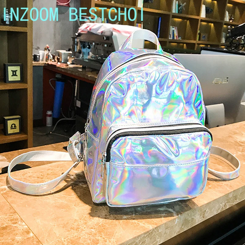 

Women's School Shiny Laser Mini Travel Student Cute Lady Backpack Silver Small Backpack Multifunctional Fashion Bag