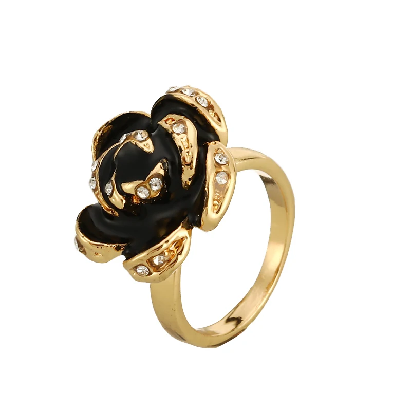 Модная черная покраска свадебные серьги кольцо ожерелье из розового цветка