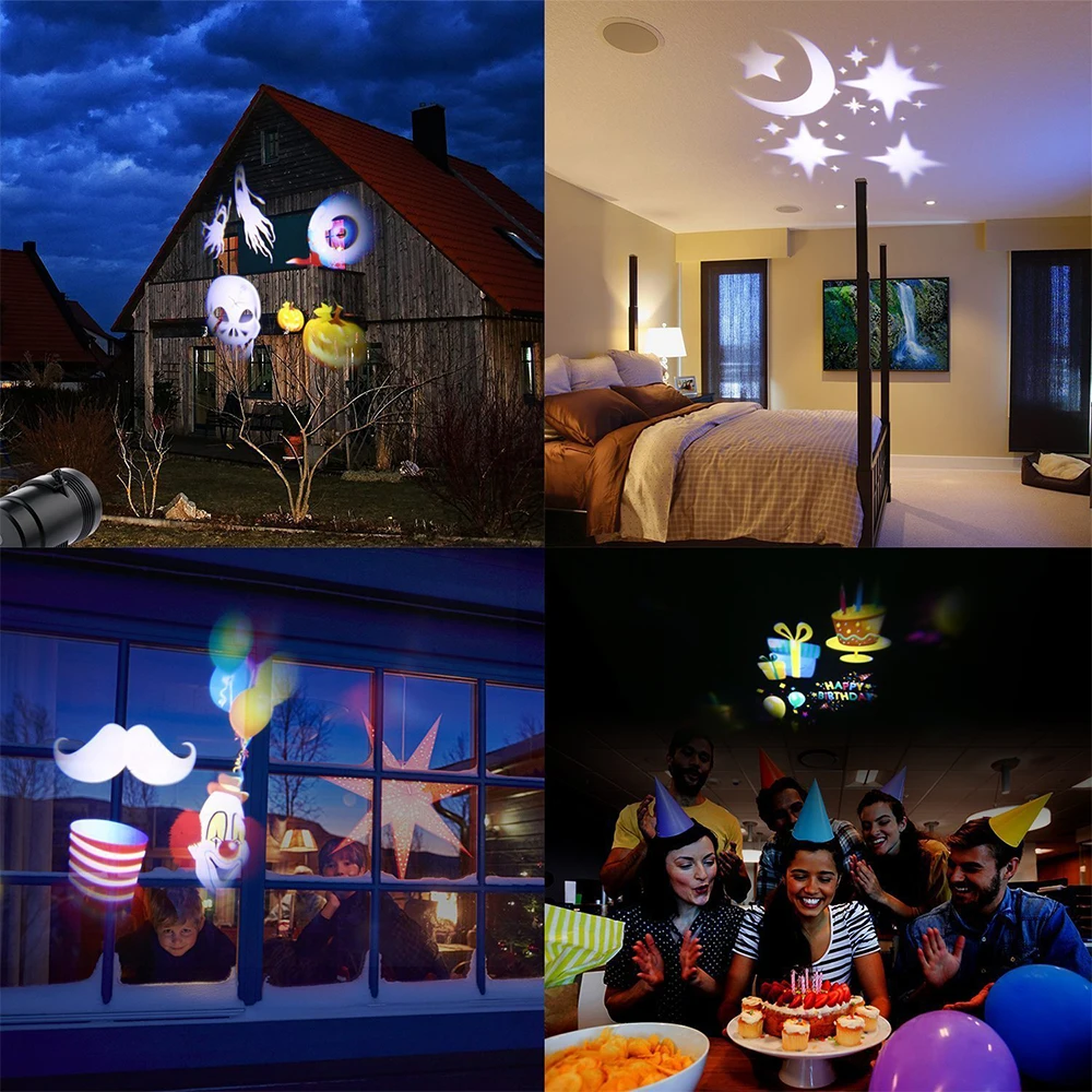 12 Patterns LED Christmas Snowflake Projector Lamp Outdoor Waterproof Spotlight Birthday Halloween Bedroom Wedding Lighting | Лампы и