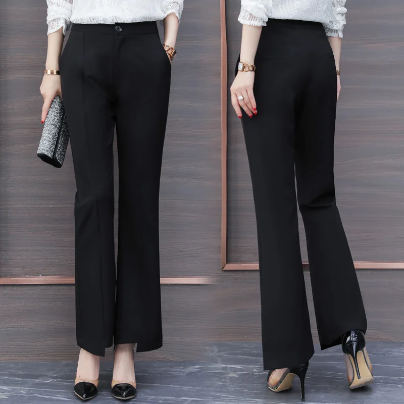 Модные женские осенние новые корейские профессиональные брюки женские свободные черные прямые широкие брюки с высокой талией женские от AliExpress WW