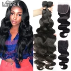 Объемная волна человеческих волос 3 4 пряди с закрытием перуанские Волосы Remy плетение наращивания волнистые пряди с закрытием 30 дюймов