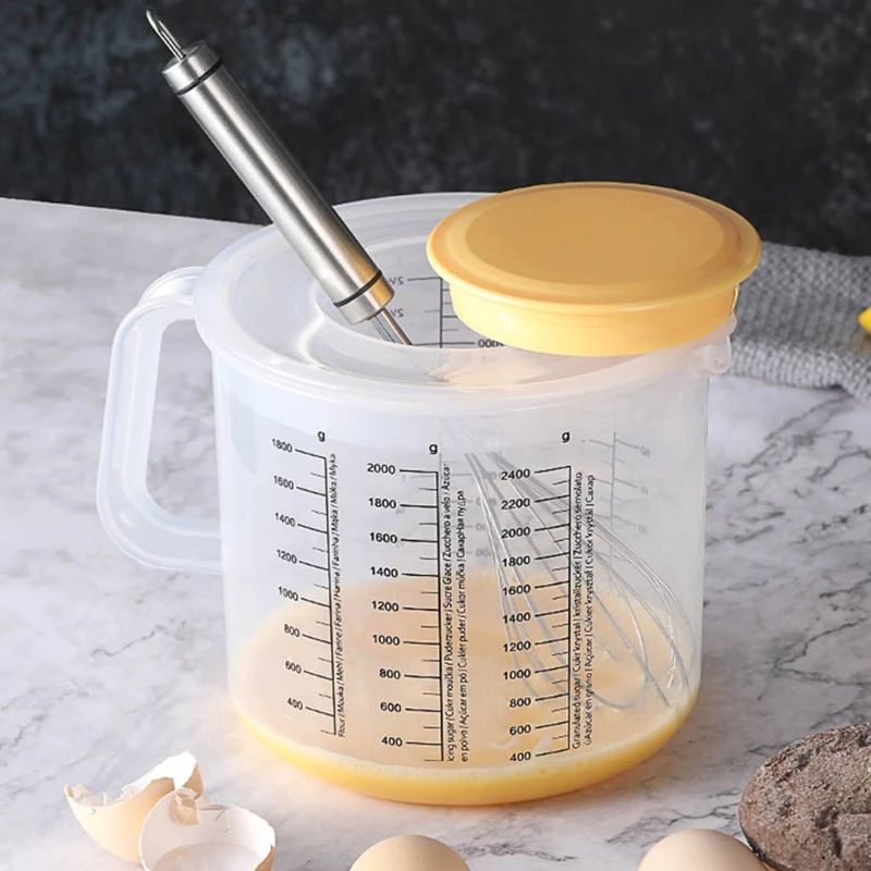 

2.5L Baking Measuring Cup Scale Mixing Bowl with Lid Transparent Plastic Mixing Cup for Home Kitchen
