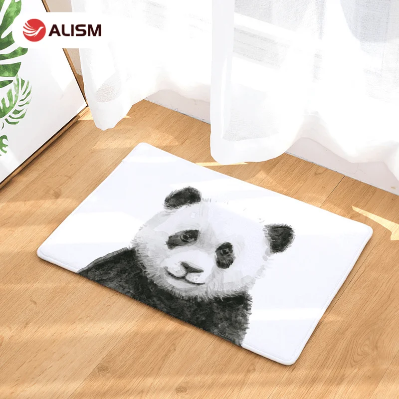 

New Cartoon Flannel Anti-Slip Entrance Door Mat Cute Panda Absorb Water Bath Mat Doormat Floor Mat Carpet Kitchen Rug Bedroom