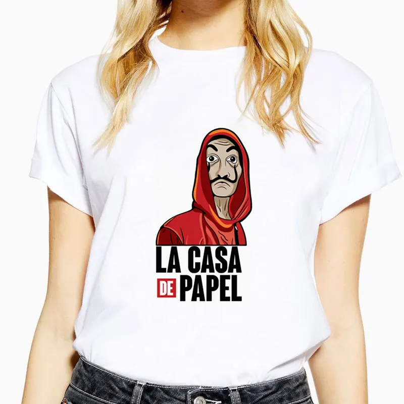Летняя Новинка 2019 футболка I't CARE AT ALL Vogue Dali Mask Casa De Papel Harajuku Повседневная