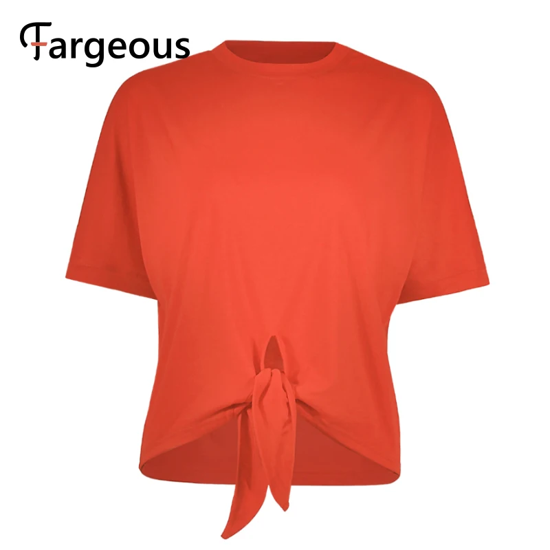 Женская футболка с коротким рукавом Fargeous повседневная однотонная уличная бантом