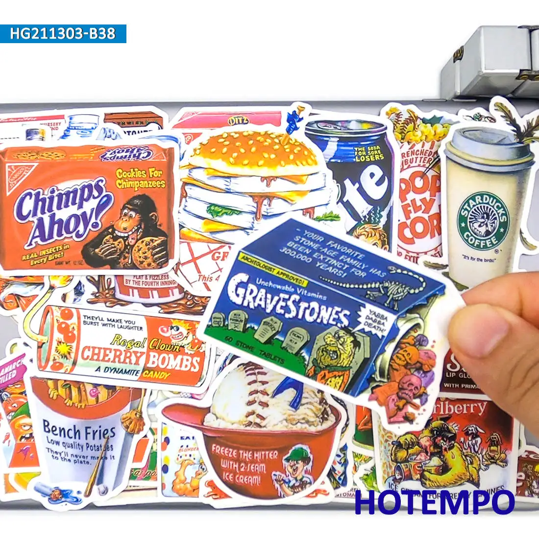 

38pcs Snacks Drinks Food Outer Packing Spoof Retro Graffiti Art Sticker Pack for DIY Phone Laptop Skateboard Car Decals Stickers
