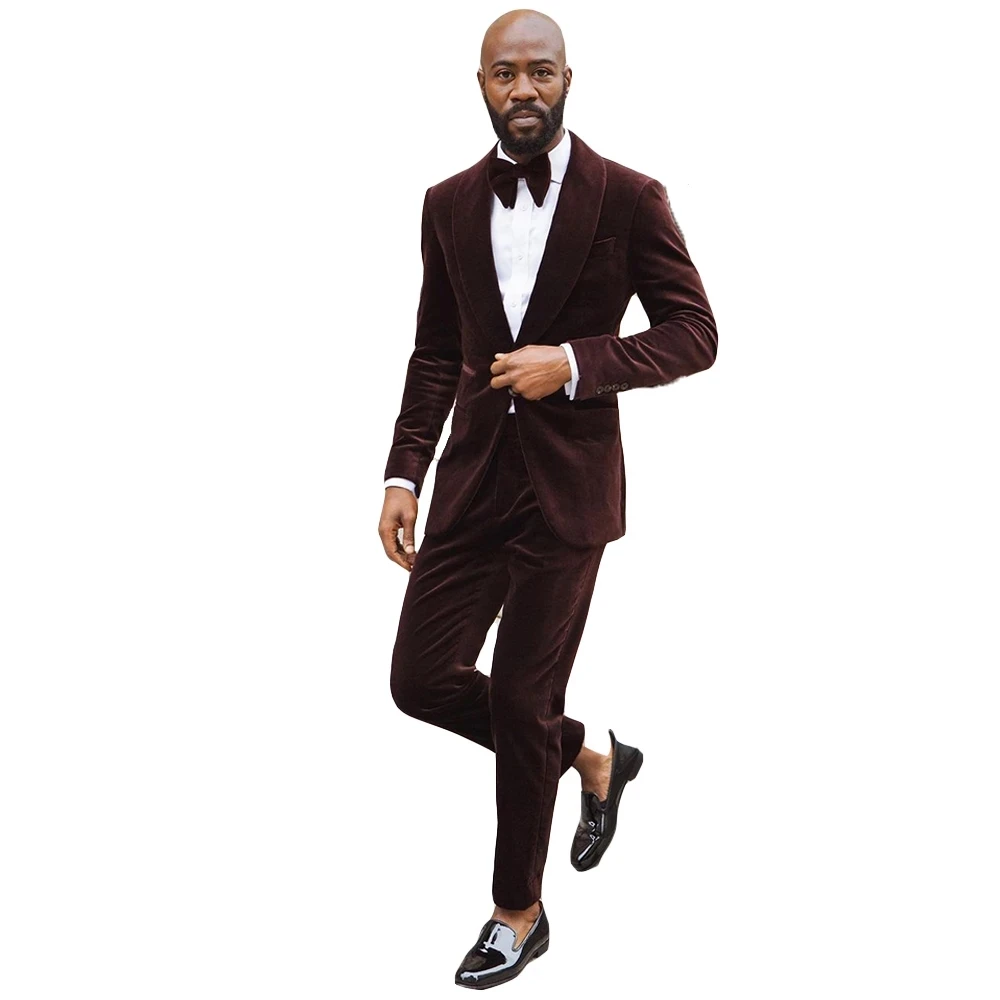 

Velvet Vintage Classic Groomsmen Blazer Men Suits One Button Shawl Lapel Tuxedos Custom Made Cocktail Party Wedding Jacket Pant
