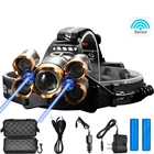 Налобный фонарь D2, мощный светодиодный налобный фонарь с аккумулятором 18650, Лучшая зарядка, индукция 5 светодиодный Дов T6, налобный фонарь для кемпинга, рыбалки