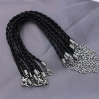 10pcs black leather cord bracelet lobster claps european jewelry making diy handmade adjustable 18cm