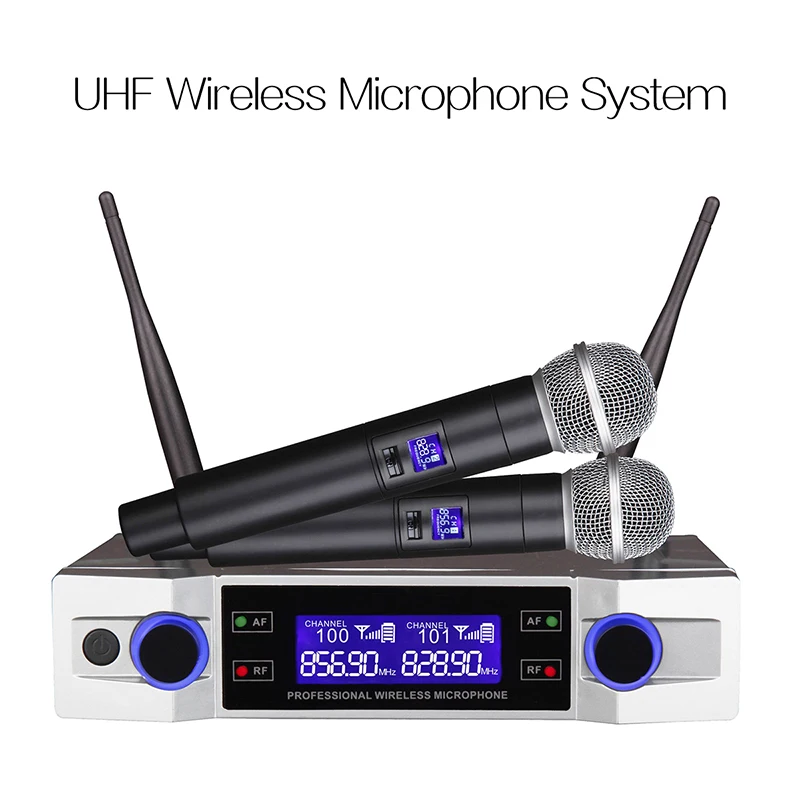 Профессиональный UHF беспроводной микрофон 2 канальный ручной Kraoke вечерние
