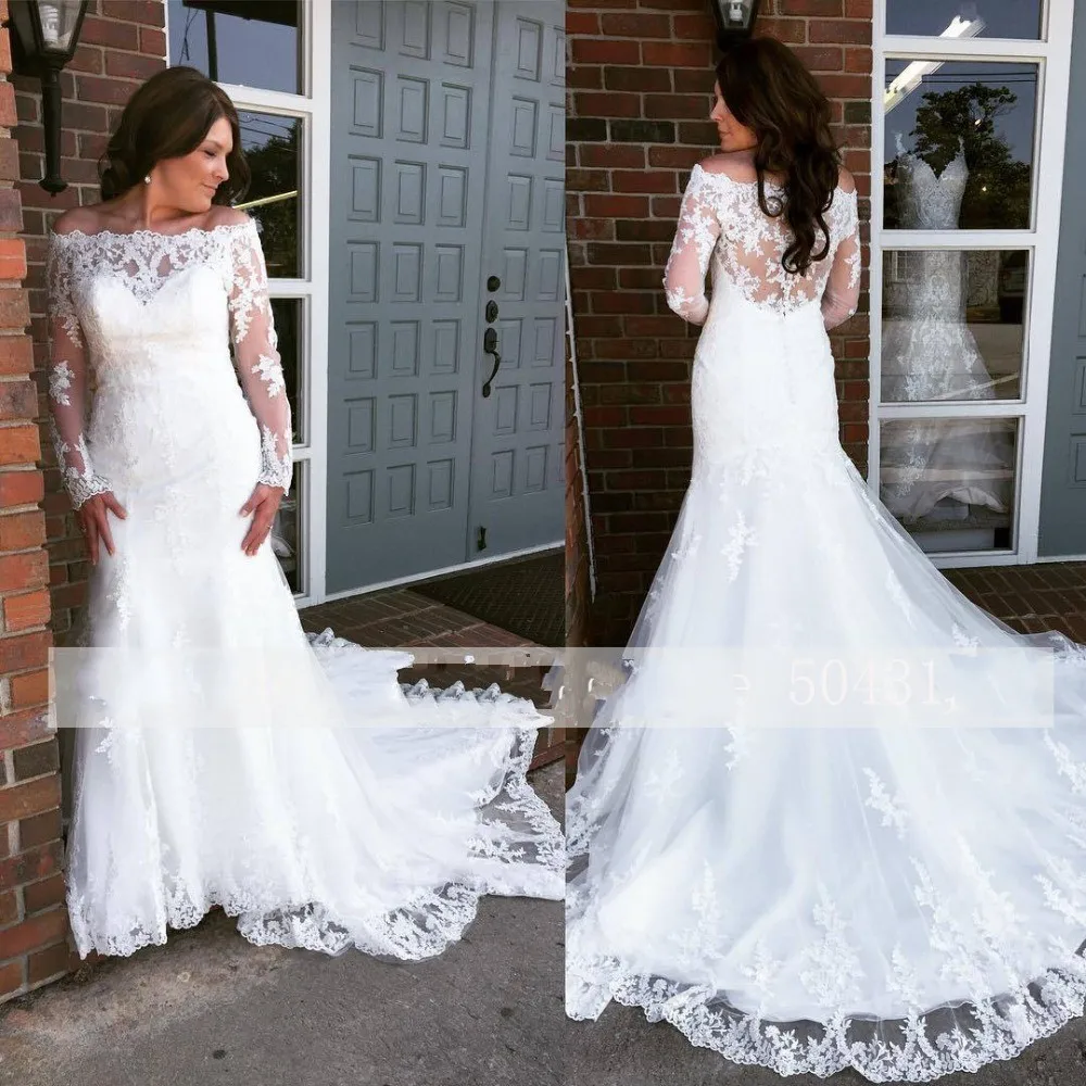 

Женское свадебное платье с открытыми плечами, сексуальное кружевное платье с длинными рукавами и аппликацией, модель 2020
