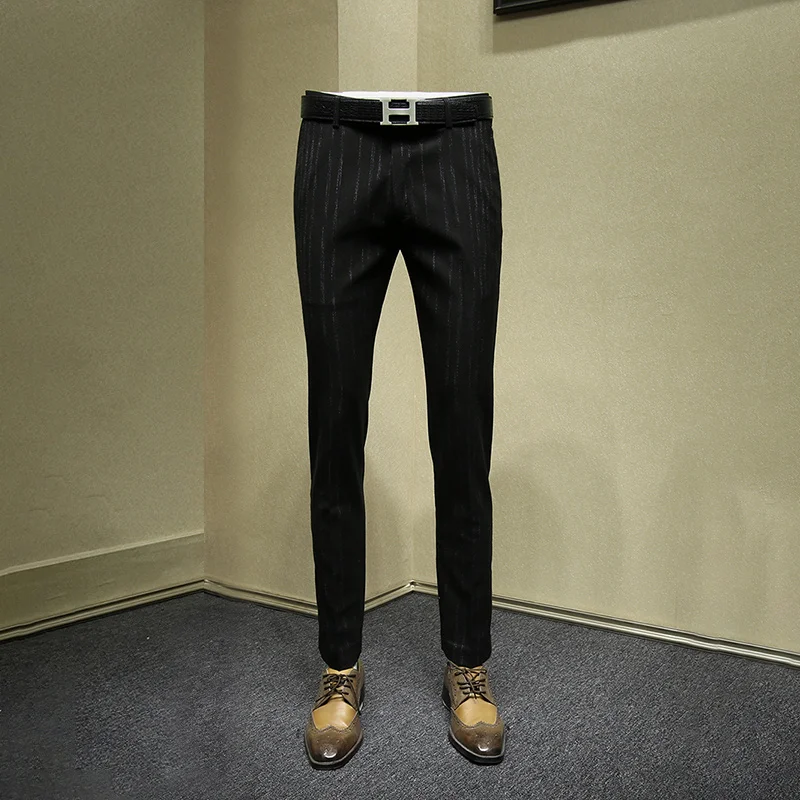 

mens dress pants black stripe slim fit suit pants formal pant for business man fashion wedding groom long trousers plus size 36