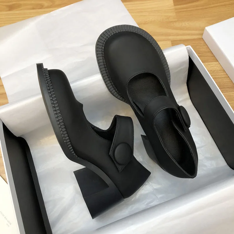 Женские туфли на платформе Туфли Мэри Джейн высоком каблуке Кожаные с круглым