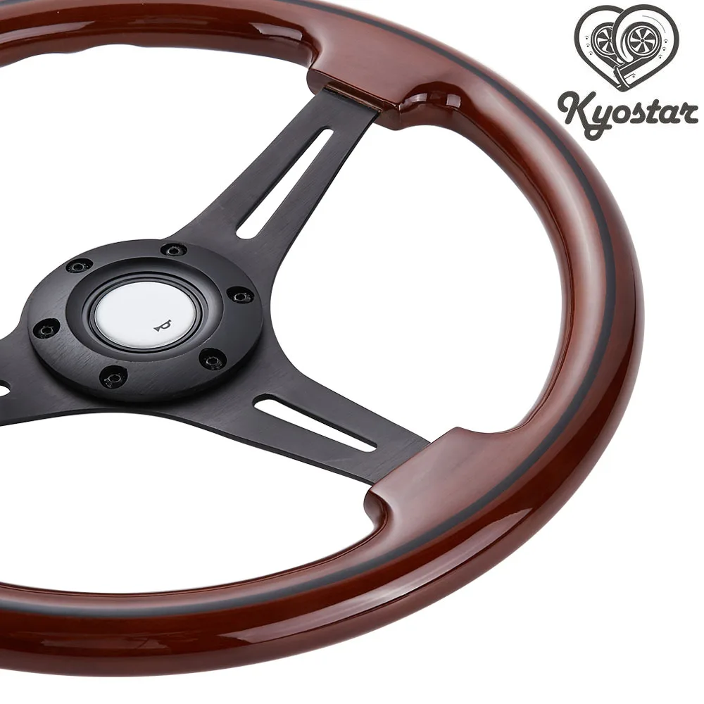 14 &quotRacing Car Руль с алюминиевой спицей 350 мм коричневый дерево зерна Универсальный