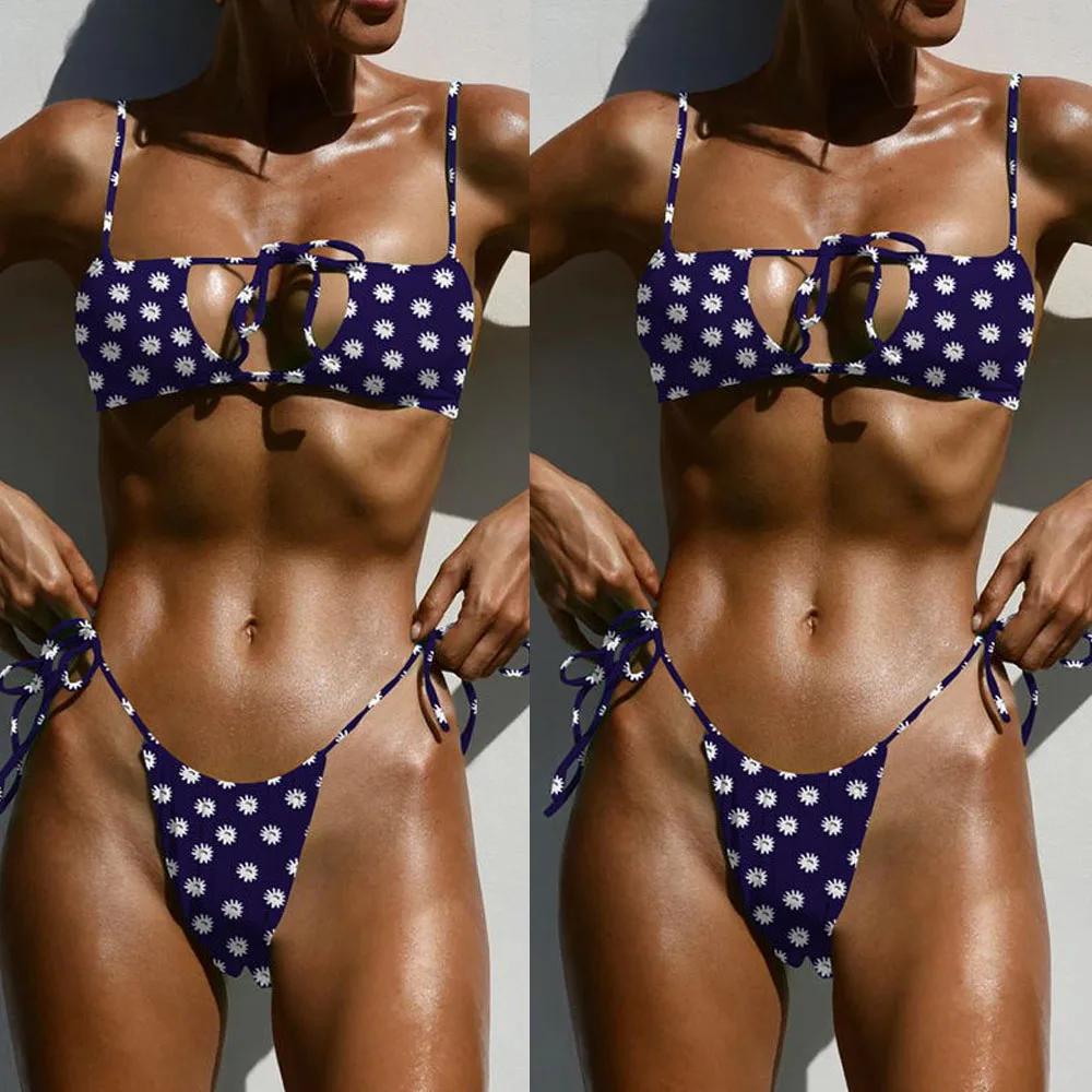 

Новинка, сексуальное бикини 2021, женский купальник с цветочным принтом, женский купальник на завязках, купальный костюм с боковыми завязками...