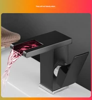 luminous waterfall copper faucet bathroom washbasin above counter basin bathroom cabinet hot and cold led black luminous faucet
