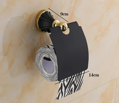 Paper Holder Набор аксессуаров для ванной комнаты, 304 нержавеющая сталь, вешалка для полотенец, угловая полка, держатель для бумаги, вешалка для полотенец, 5 крючков, оборудование для ванной, черный и золотой - Цвет: Paper Holder