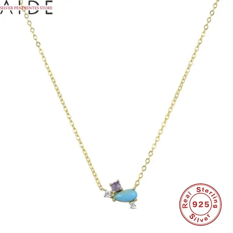 

AIDE 925 Sterling Silver Turquoise Necklace Women White Purple Zirocn Gold Necklace Collares Bijoux Femme Christmas Gifts