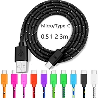 Micro USB Cable USB Type Cable for Samsung S20 S21 Xiaomi Nylon Braided Mobile Phone Fast Charging For Android Type-C Charger
