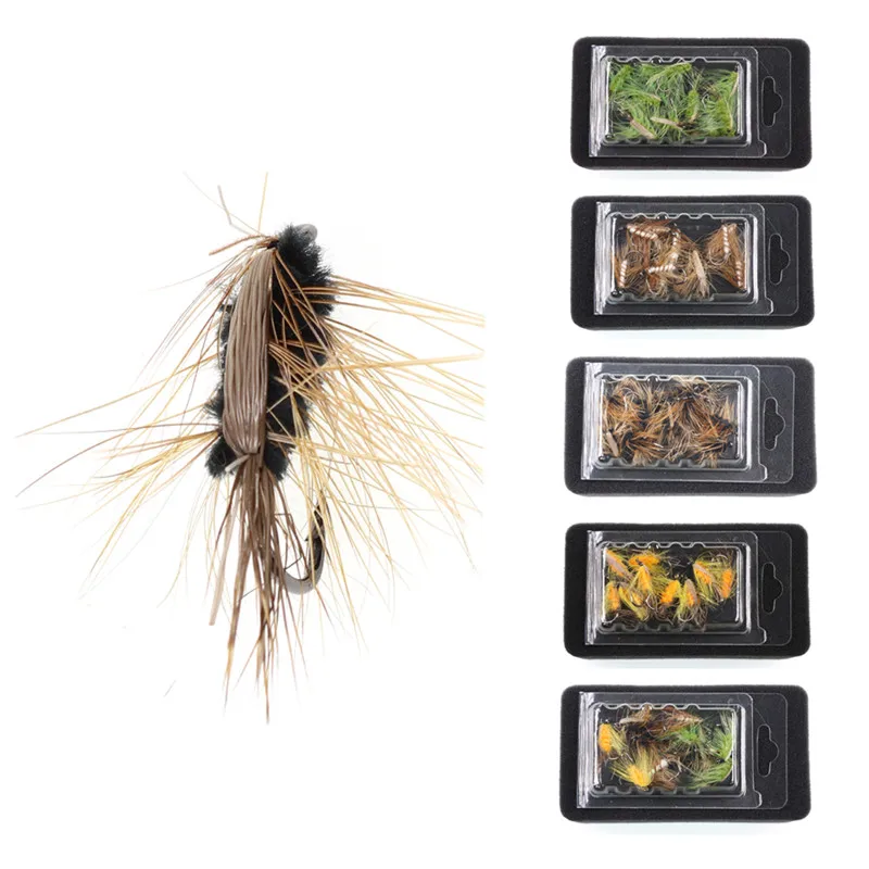 

10PCS #6 Insect Bait Trout Flies Barbed Fishhook Woolly Worm Brown Caddis Nymph Fly Deer Hair Beetle Trout Fly Fishing Bait