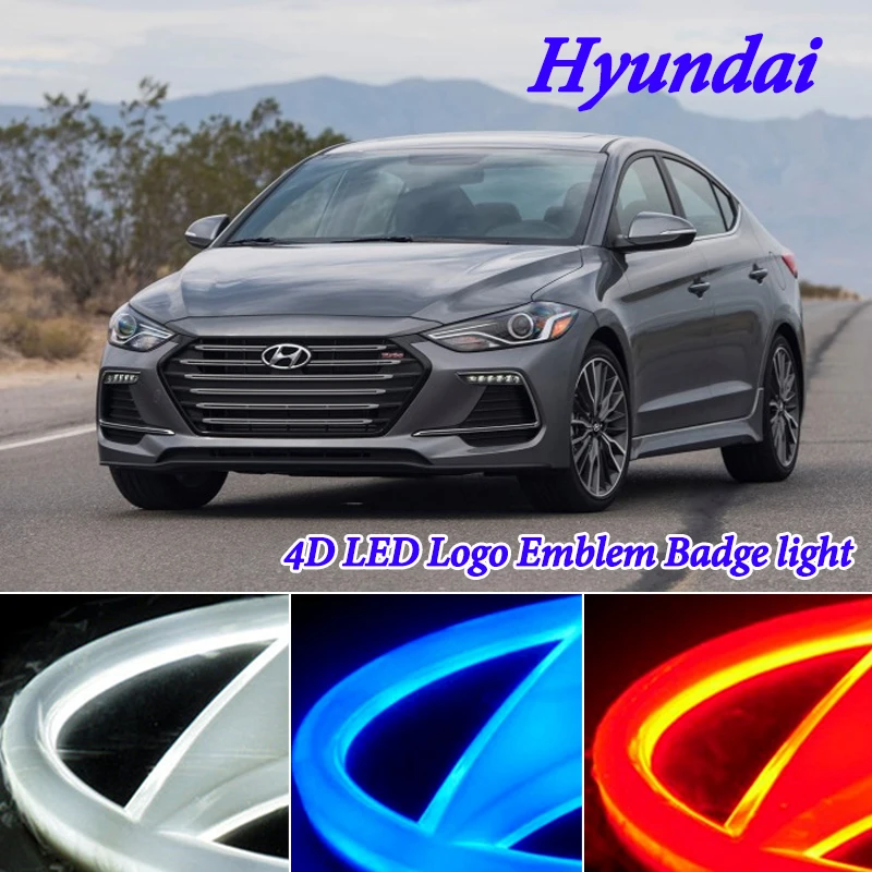 4D значок логотип свет для hyundai getz i40 i30 i10 solaris 2011 Lada Tucson Santa Fe elantra veloster СВЕТОДИОДНЫЙ ЭМБЛЕМА/Бейдж/логотип свет