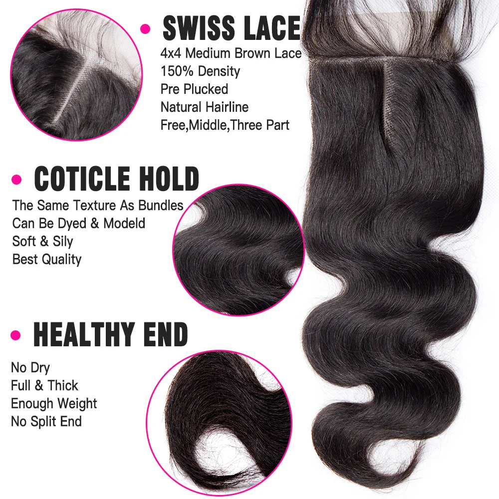 Волнистый пучок с 4x4 кружевными застежками бразильские волосы волнистые пучки