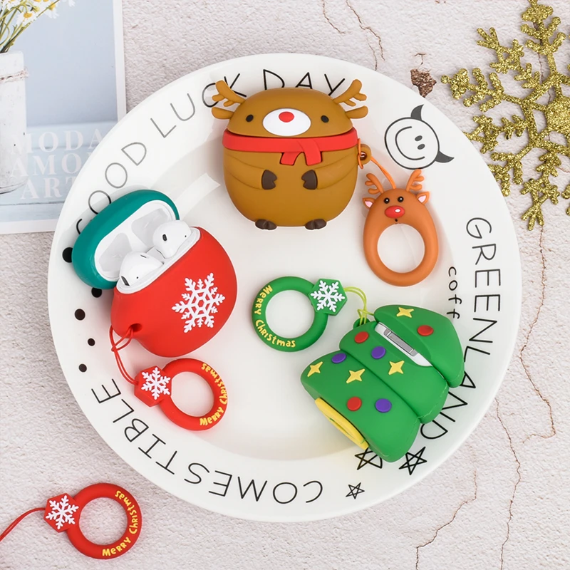 Чехол для беспроводных наушников с мультяшным рождественским оленем и Санта