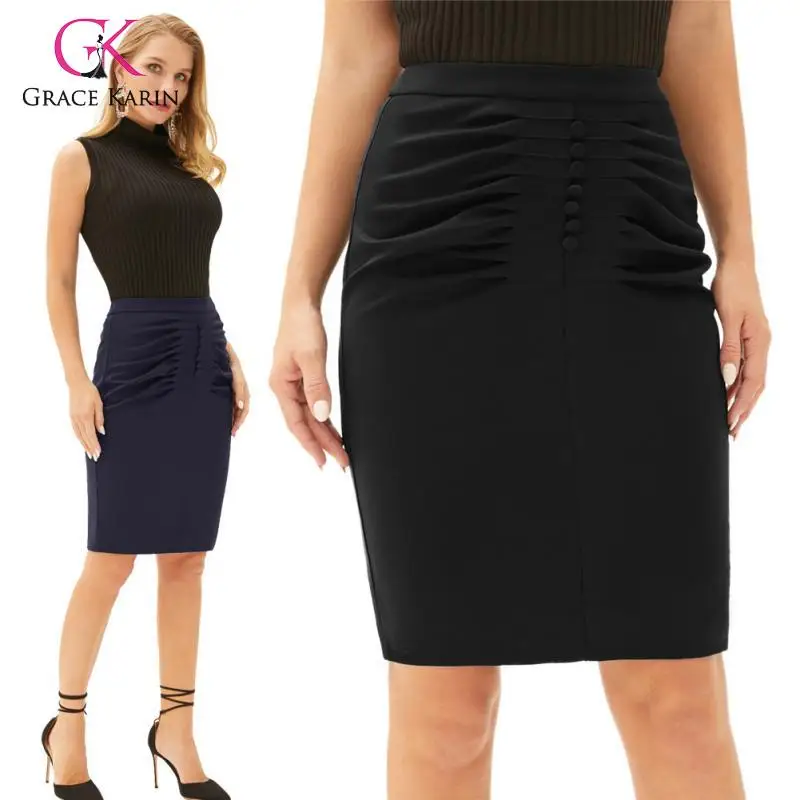 Элегантная плиссированная Женская юбка Grace Karin с пуговицами и разрезом на спине