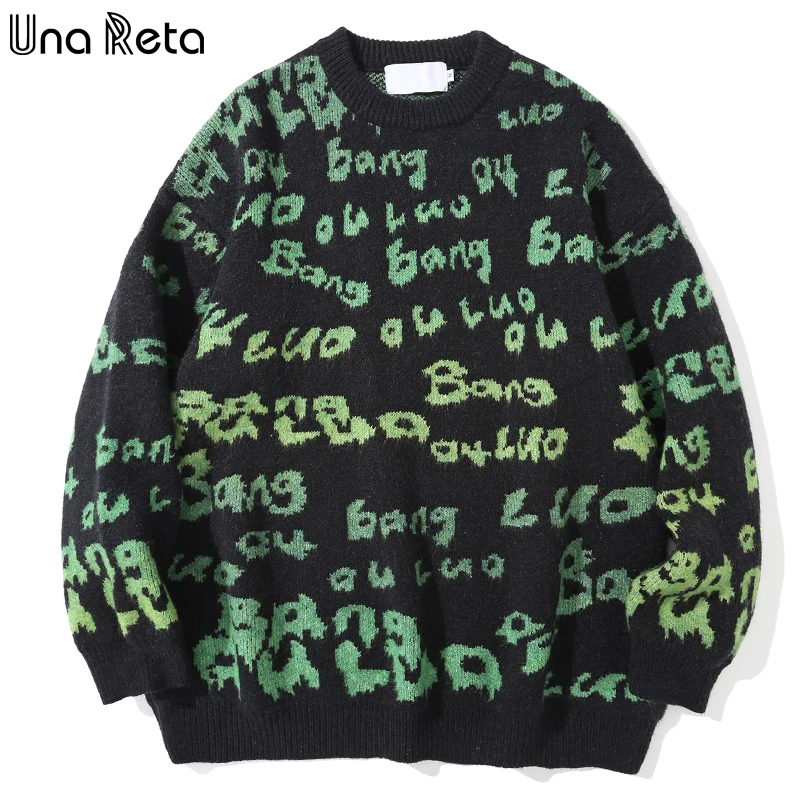 

Мужской свитер с буквенным принтом Una Reta, уличная одежда на осень и зиму, Повседневный пуловер Harajuku, свитер большого размера для пары