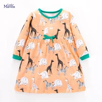 little maven new spring autumn kids orange animals o neck girls 2 6yrs button full sleeved bow cotton knitted casual dresses
