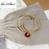 kissflower br268 fine jewelry wholesale fashion woman mother bride birthday wedding gift red bean 24kt gold bracelet bangle