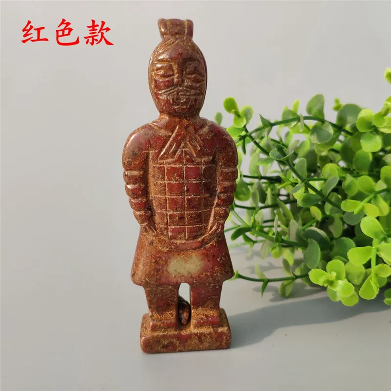 Античный нефрит Xiuyu со снежинками терракотовые воины и лошади маленькие