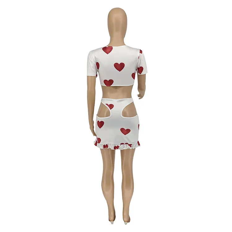 

Women Dress Sets Clothing Fashion Sexy Print Love Two Piece Suit