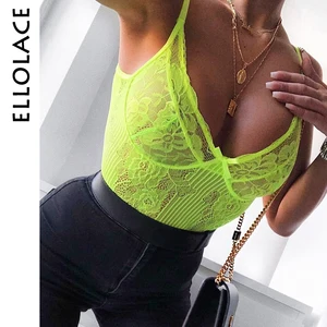 Женское Кружевное боди Ellolace, 21 цвет, прозрачное боди с цветочной вышивкой и бантом, комбинезон Вечерние