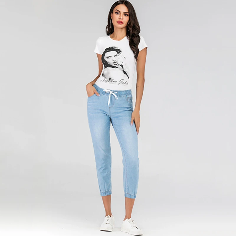 Новые укороченные шаровары длинные джинсовые женские брюки джинсы с высокой