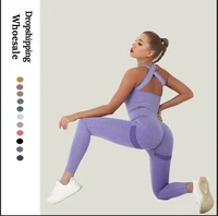 seamless jumpsuit women push up one piece sets sleeveless gym clothing sports with padded back hollow rompers fitness jumpsuit