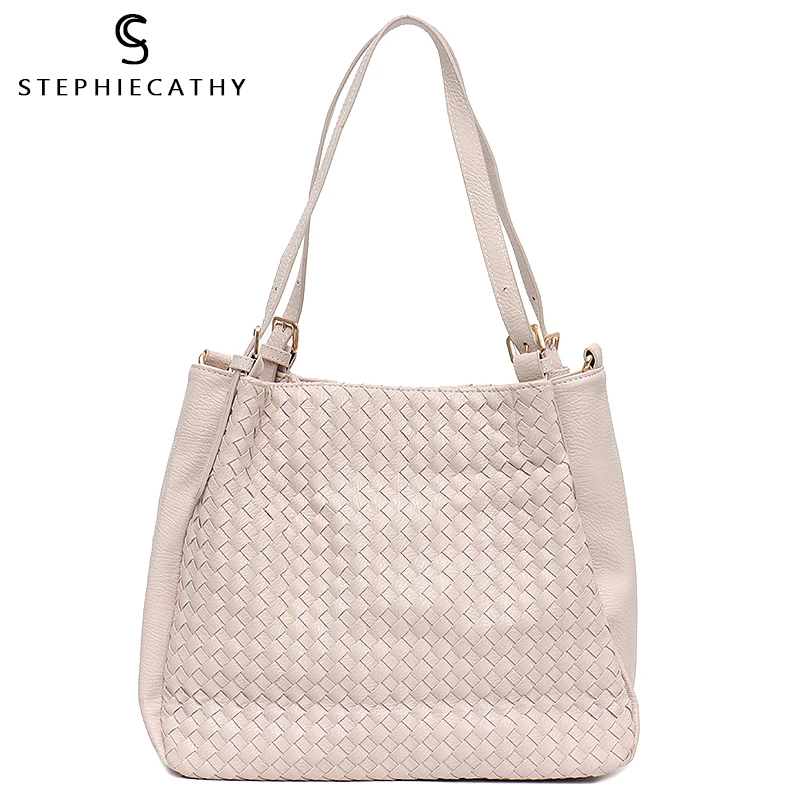 SC женские тканые сумки тоут из искусственной кожи дамская модная повседневная