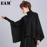 eam loose fit black asymmetrical oversized sweatshirt new turtleneck long sleeve women big size fashion tide spring 2021 oa869