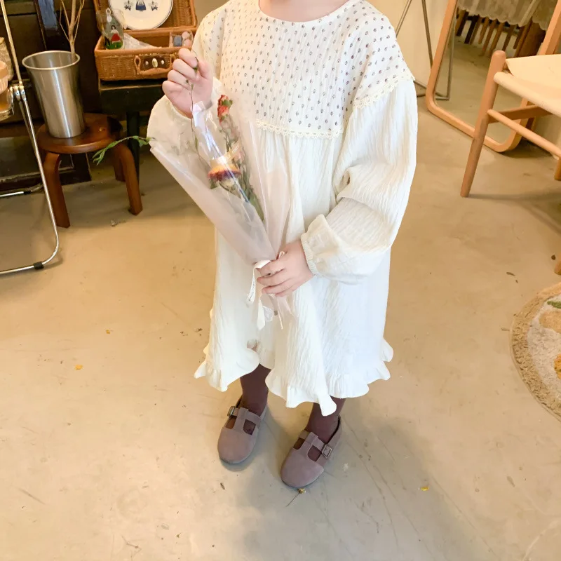 

Girls Dress 2021 Spring/autumn New Long-sleeved Princess Dresses Children Long Sleeve Cotton Fashion Cute Ruffles Clothes