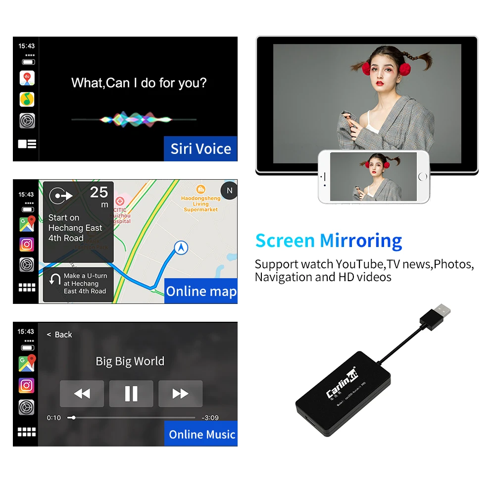 Беспроводной смарт-ключ Apple CarPlay для Android Auto Airpaly USB-ключ музыкальный навигатор