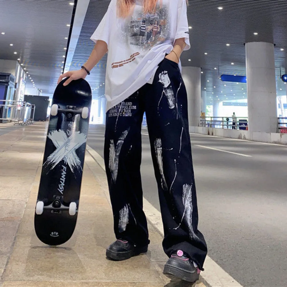 

Black Punk girls' pants, Korean elastic pants, loose pants, Gothic, hip-hop, Harajuku, summer and Autumn