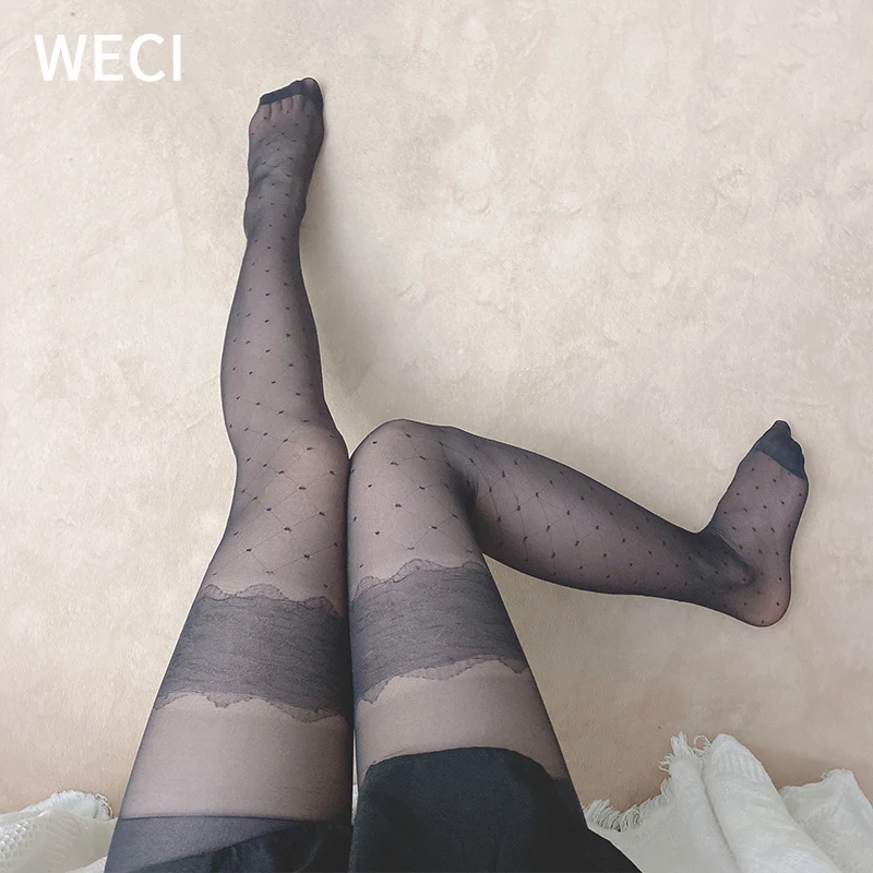 Чулки WECI в полоску и клетку милые кружевные кавайные колготки бесшовные горошек