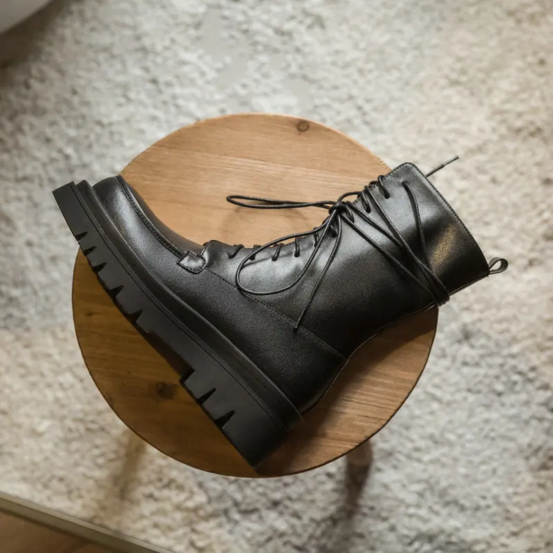 

The High Quality Women Ankle Boots Genuine Leather Riding Boots New Casual Platform Shoes Woman Winter Warm High Heels Boots